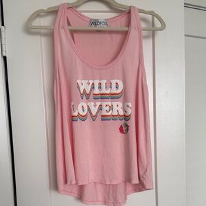 Wildfox Pink Rainbow Lettering Tank